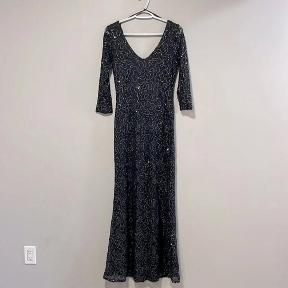 MARINA Black and Silver Maxi Dress - Picture 1 of 5